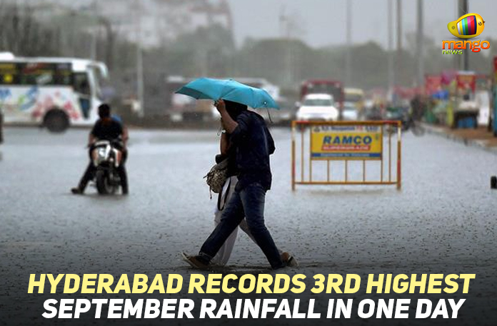 Heavy rains continue to pound Hyderabad, Heavy rains in Hyderabad, heavy rains in telangana, Hyderabad Records 3rd Highest September Rainfall In One Day, Hyderabad witnessed heavy rainfall, Mango News, People Suffering From Heavy Rains, People Suffering From Heavy Rains In Hyderabad, People Suffering From Heavy Rains In Telangana, Public Suffering From Heavy Rains In Hyderabad, Telangana, Telangana Breaking News