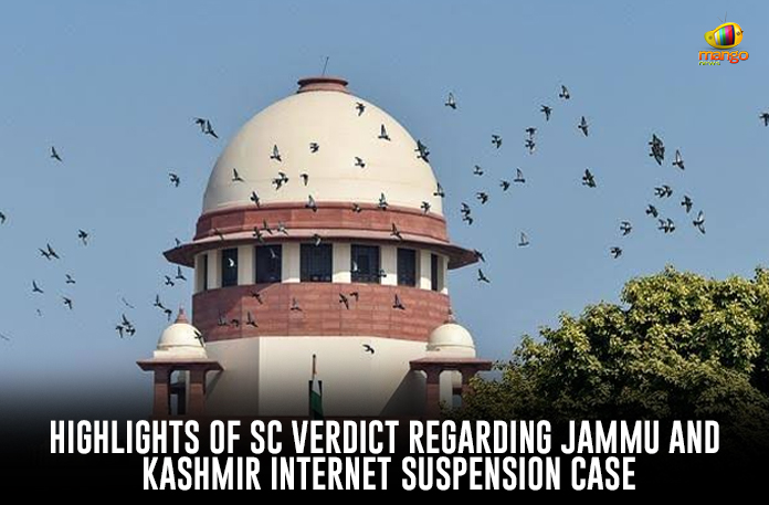 Central Government of India, Highlights Of SC Verdict, Jammu And Kashmir Case, Jammu And Kashmir Internet Suspension Case, Latest Political Breaking News, Mango News, National News Headlines Today, national news updates 2020, national political news 2020