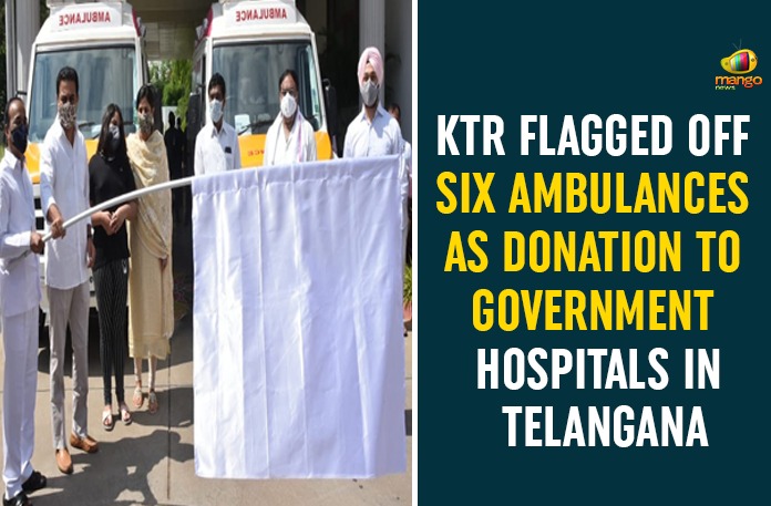 Government Hospitals In Telangana, KTR, KTR Ambulance Donation, KTR Ambulances, KTR Flagged Off Six Ambulances, Telangana, Telangana news, Telangana Political Updates, TRS leaders to donate ambulances