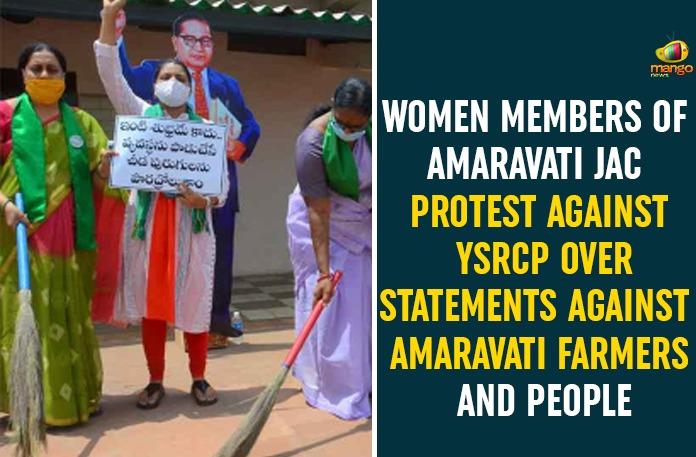 Women Members Of Amaravati JAC Protest Against YSRCP Over Statements Against Amaravati Farmers And People