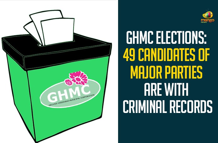49 Candidates who have Criminal Cases Contesting in GHMC Elections, Forum for Good Governance, GHMC, ghmc candidates criminal cases, GHMC Elections, GHMC Elections 2020, GHMC Elections Latest News, GHMC Elections News, GHMC Elections Updates, Greater Hyderabad Municipal Corporation, Mango News