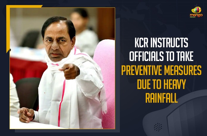 CM KCR Instructed Officials Leaders to Take Preventive Measures on Flood Situation due to Heavy Rains, Heavy Rainfall Predicted In Hyderabad, Heavy Rains, Hyderabad Floods, Hyderabad Rains, IMD Predicts Rainfall In Telangana, Indian Meteorological Department, KCR Instructed Officials Leaders to Take Preventive Measures on Flood Situation, Mango News, Preventive Measures on Flood Situation due to Heavy Rains, Telangana CM KCR, Telangana CM KCR Over flood situation, Telangana Heavy Rainfall, telangana rain news today, telangana rainfall
