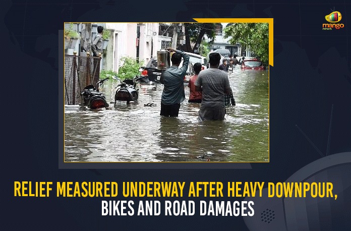 Relief Measured Underway After Heavy Downpour, Bikes And Road Damages, heavy rains Hyderabad, heavy downpour affected vehicular traffic, Indian Meteorological Department, rainfall in Hyderabad, Telangana rainfall Update, Hyderabad Weather Department, IMD alert, cyclone Gulab, Hyderabad Weather Report, Hyderabad rainfall Prediction