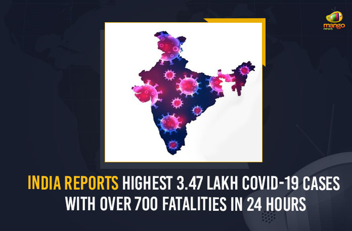 India Reports Highest 3.47 Lakh COVID-19 Cases With Over 700 Fatalities In 24 Hours, India Reports Highest 3.47 Lakh COVID-19 Cases, 3.47 Lakh COVID-19 Cases With Over 700 Fatalities In 24 Hours, Omicron variant, Omicron LIVE Updates, Omicron LIVE News, Omicron India LIVE, Coronavirus, coronavirus india, Coronavirus Updates, COVID-19, COVID-19 Live Updates, Covid-19 New Updates, Covid-19 Positive Cases, Covid-19 Positive Cases Live Updates, Omicron, Omicron covid variant, Omicron Variant Cases in Inida, India, India Covid cases, Mango News, 3.47 Lakh COVID-19 Cases,