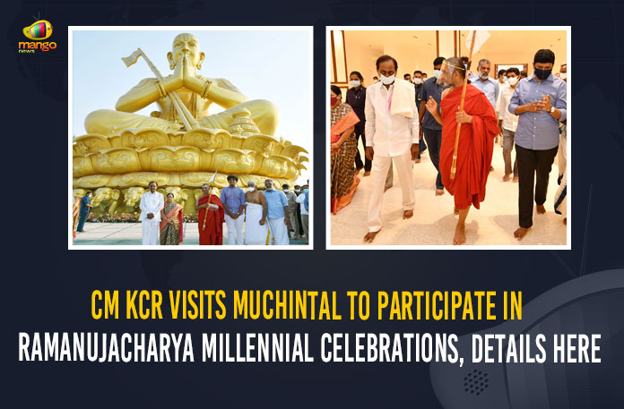 CM KCR Visits Muchintal To Participate In Ramanujacharya Millennial Celebrations Details Here CM KCR Visits Muchintal To Participate In Ramanujacharya Millennial Celebrations, CM KCR Visits Muchintal, Ramanujacharya Millennial Celebrations, Telangana, Telangana CM KCR, Telangana CM KCR To Participate In Ramanujacharya Millennial Celebrations, Ramanujacharya Millennial Celebrations In Telangana, Ramanujacharya Millennial Celebrations In Muchintal, K Chandrasekhar Rao, Prime Minister of India is set to inaugurate Statue of Equality in Hyderabad on the 5th of February, Statue Of Equality Inauguration Event, Statue Of Equality Inauguration Event Latest News, Statue Of Equality Inauguration Event Latest Updates, Statue Of Equality Inauguration Event Live Updates, 216 feet tall statue of 11th-century reformer and Vaishnavite saint Ramanujacharyulu, Statue Of Equality, Mango News, Statue Of Equality Inauguration Event In Telangana, Statue Of Equality Inauguration Event In Shamshabad, Statue of Equality is located in a 45-acre complex at Shamshabad, 45-acre complex, 216 feet tall statue, 216 feet tall statue of Vaishnavite saint Ramanujacharyulu, Vaishnavite saint Ramanujacharyulu, 216 feet tall statue would be a major highlight of Hyderabad,