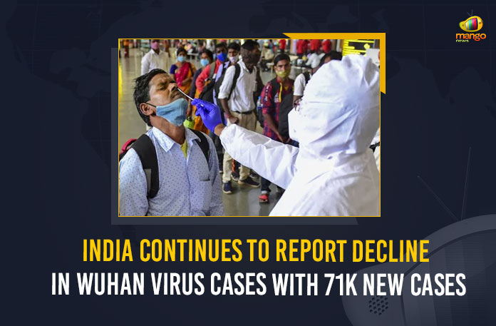 India Continues To Report Decline In Wuhan Virus Cases With 71k New Cases, India Continues To Report Decline In Wuhan Virus Cases, 71k New Wuhan Virus Cases In India, 71k New Wuhan Virus Cases, Wuhan Virus Cases, India Reports 71k Coronavirus Cases, India Reports 71k Covid-19 Cases, Coronavirus, Coronavirus live updates, coronavirus news, Coronavirus Updates, COVID-19, COVID-19 Live Updates, Covid-19 New Updates, Covid-19 Positive Cases, Covid-19 Positive Cases Live Updates, Mango News, Omicron, Omicron cases, Omicron covid variant, Omicron variant, Update on Omicron, Wuhan Virus Positive, 71k Wuhan Virus Cases In India, Omicron Variant Cases in Inida,