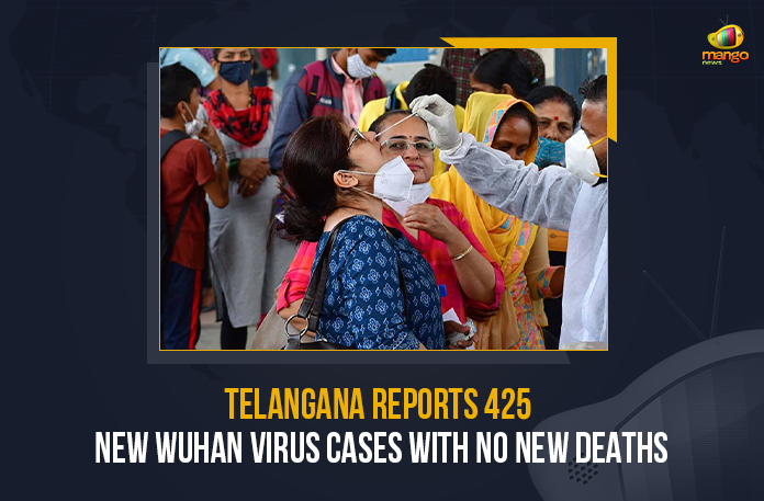 Telangana Reports 425 New Wuhan Virus Cases With No New Deaths, Telangana, Telangana Reports 425 New Positive Cases, Covid-19 in Telangana, 425 New Positive Cases No New Deaths Reported in Last 24 Hours, Telangana Reports 425 New Covid-19 Cases, Telangana 425 New Wuhan Virus Cases With No New Deaths In 24 Hours, Telangana Reports No New Deaths In 24 Hours, Telangana Reports 425 New Wuhan Virus Cases In 24 Hours, 425 New Wuhan Virus Cases, No New Deaths, Telangana Reports 425 New Wuhan Virus Cases, Wuhan Virus Cases, Telangana Reports 425 New CoronaVirus Cases, Telangana Reports 425 New Covid-19 Cases, Coronavirus, Coronavirus live updates, coronavirus news, Coronavirus Updates, COVID-19, COVID-19 Live Updates, Covid-19 New Updates, Covid-19 Positive Cases, Covid-19 Positive Cases Live Updates, Mango News, Omicron, Omicron cases, Omicron covid variant, Omicron variant, Update on Omicron, Wuhan Virus, Wuhan Virus Positive, 425 Wuhan Virus Cases In Telangana, Omicron Variant Cases in Telangana,