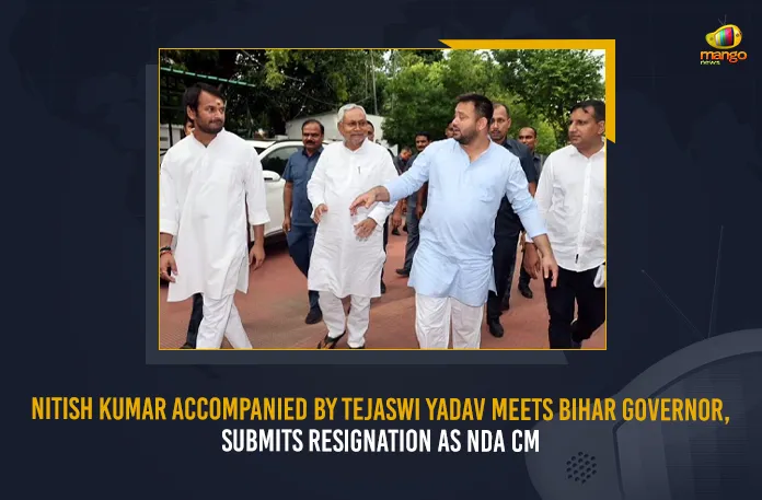 Nitish Kumar Accompanied By Tejaswi Yadav Meets Bihar Governor, Submits Resignation As NDA CM