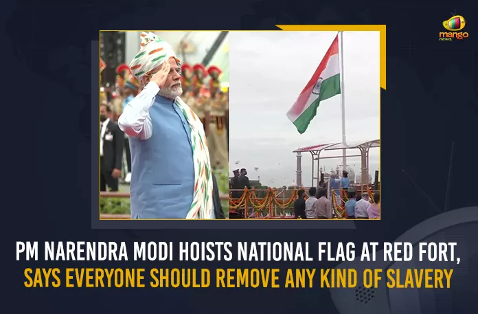 PM Narendra Modi Hoists National Flag At Red Fort Says Everyone Should Remove Any Kind Of Slavery, We Need To Remember The Vision and Dream of Freedom Fighters For India PM Modi Speech at Red Fort, PM Modi Speech at Red Fort, We Need To Remember The Vision and Dream of Freedom Fighters For India, PM Modi Speech, 76th Independence Day Celebrations, Azadi Ka Amrit Mahotsav Celebrations, 76th Independence Day, Independence Day, National Flag, 76th Independence Day Celebrations News, 76th Independence Day Celebrations Latest News And Updates, 76th Independence Day Celebrations Live Updates, Mango News,