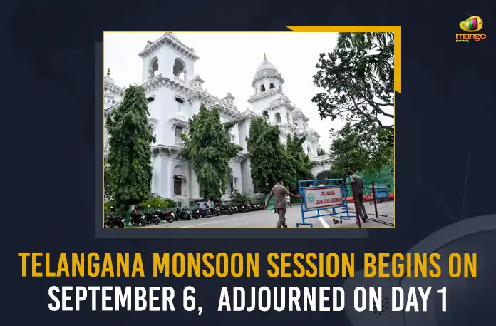 Telangana Monsoon Session Begins On September 6 Adjourned On Day 1, Telangana Assembly Session Started Today, Assembly Session Adjourned To Sep 12th, Telangana Assembly Sessions, Mango News, Mango News Telugu, Telangana Assembly Session, Telangana Assembly Session Postponed, Telangana Assembly, Telangana Assembly Session Resumes On Sep 12th, Telangana Assembly News And Live Updates