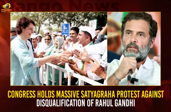 Congress Holds Massive Satyagraha Protest Against Disqualification Of Rahul Gandhi,Congress Holds Massive Satyagraha Protest,Protest Against Disqualification Of Rahul Gandhi,Massive Satyagraha Protest,Mango News,Congress Holds Satyagraha Protest Across Kerala,Congress To Hold Nation Wide Satyagraha,Rahul Gandhi Disqualification,Congress Holds Sankalp Satyagraha,Congress Leaders Across India Protest,Priyanka Gandhi Slams BJP,Congress Satyagraha Protest Latest News
