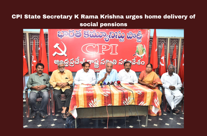 CPI State Secretary K Rama Krishna Urges Home Delivery Of Social Pensions, CPI State Secretary, K Rama Krishna Urges Home Delivery Of Social Pensions, Home Delivery Of Social Pensions, Social Pensions, CPI, K Rama Krishna, Andhra Pradesh, Pensions, Elections, Chief Secretary, AP Pensions News, General Elections, Lok Sabha Elections, AP Live Updates, Andhra Pradesh, Political News, Mango News